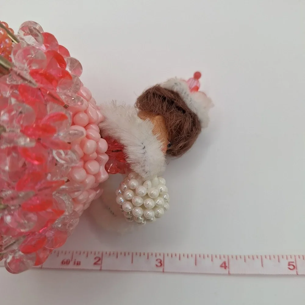 Safety Pin & Bead Handmade Doll Girl Figure Pink Dress Poof‎ Shawl Brunette Updo